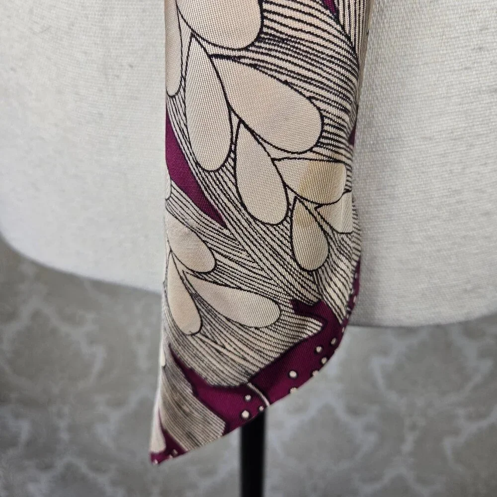 Long Narrow Scarf Purse Twilly Cream Maroon Pattern Angled Ends Neutral Gifts
